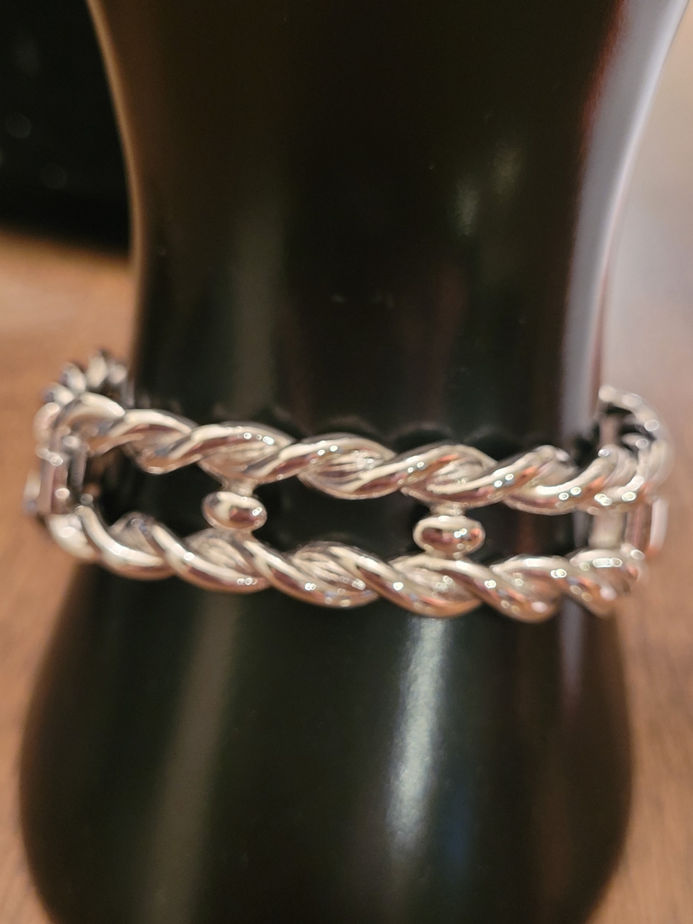 Vintage Monet Silver Tone Double Strand Twisted Rope Link Bracelet Safety Chain